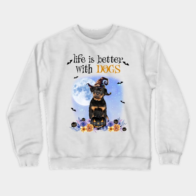 Rottweiler Witch Hat Life Is Better With Dogs Halloween Crewneck Sweatshirt by nakaahikithuy